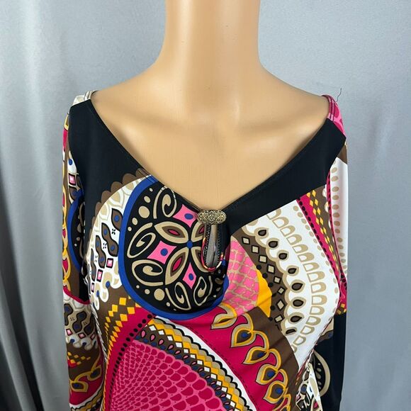 Papillon Blanc Womens Medium Sheath Dress Mid-Century Mod Print Dress Retro Glam - Picture 3 of 6